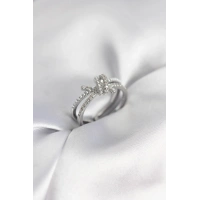 Gümüş Renk İncili Zirkon Taşlı Düğüm Kadın Yüzük