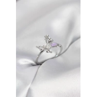 Gümüş Renk Kelebek Model Zirkon Taşlı Kadın Yüzük