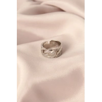 Gümüş Renk Metal Zirkon Taşlı Ayarlanabilir Kadın Yüzük