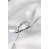 Gümüş Renk Motif Desenli Zirkon Taşlı Kadın Yüzük