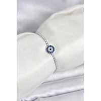 Gümüş Renk Nazar Model Zirkon Taşlı Asansörlü Su Yolu Bileklik