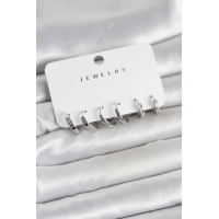 Gümüş Renk Pirinç 3 Çift Kadın Küpe Seti