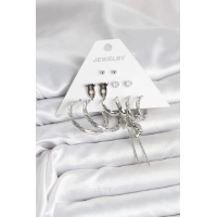 Gümüş Renk Pirinç 6lı Kadın Küpe Seti