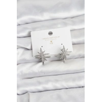 Gümüş Renk Pirinç Çift Taraflı Kutup Yıldızı Kadın Küpe