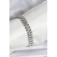 Gümüş Renk Pirinç Cuba Chain Gurmet Bileklik