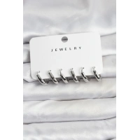 Gümüş Renk Pirinç Halka Kadın Küpe Seti