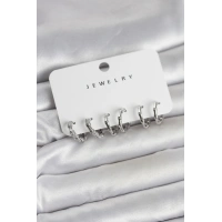 Gümüş Renk Pirinç Kemik Model 3 Çift Kadın Küpe Seti