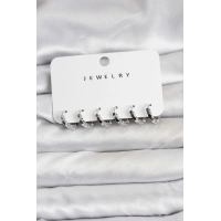 Gümüş Renk Pirinç Minimal Petek Detaylı Kadın Küpe Seti