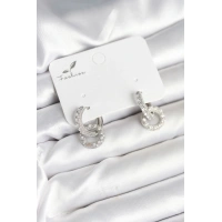 Gümüş Renk Pirinç Zirkon Taşlı Halka Model Kadın Küpe