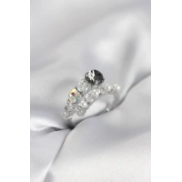 Gümüş Renk Pirinç Zirkon Taşlı İncili Kadın Yüzük