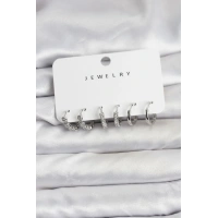 Gümüş Renk Pirinç Zirkon Taşlı Kadın Küpe Seti