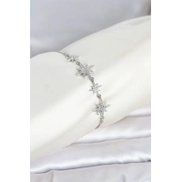 Gümüş Renk Pirinç Zirkon Taşlı Kutup Yıldızı Model Asansörlü Kadın Bileklik