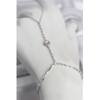 Gümüş Renk Pirinç Zirkon Taşlı Pembe Kalp Model Şahmeran