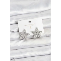 Gümüş Renk Pirinç Zirkon Taşlı Yıldız Model Kadın Küpe