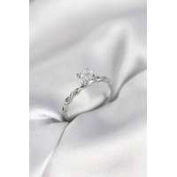 Gümüş Renk Sarmal Zincir Model Tek Taş Model Zirkon Taşlı Kadın Yüzük