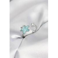 Gümüş Renk Turkuaz Yıldız Model Kadın Yüzük