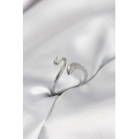 Gümüş Renk Yılan Model Zirkon Taşlı Kadın Yüzük