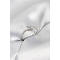 Gümüş Renk Yılan Model Zirkon Taşlı Kadın Yüzük