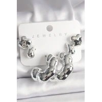 Gümüş Renk Yonca Damla Halka Model CCB Plastik Kadın Küpe Seti