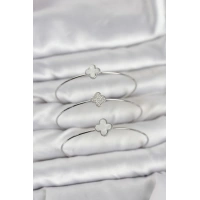 Gümüş Renk Yonca Model Zirkon Taşlı 3lü Kadın Bileklik Kombini