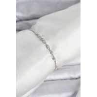 Gümüş Renk Zincir Model Zirkon Taşlı Pirinç Asansörlü Kadın Bileklik