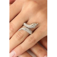 Gümüş Renk Zirkon Taşlı Ayarlanabilir Kadın Yılan Yüzük