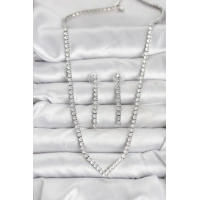 Gümüş Renk Zirkon Taşlı Kadın Kolye Küpe Seti