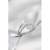 Gümüş Renk Zirkon Taşlı Pembe Halley Model Kadın Yüzük
