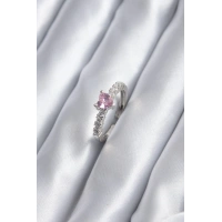 Gümüş Renk Zirkon Taşlı Pembe Kristal Kalp Model Kadın Yüzük