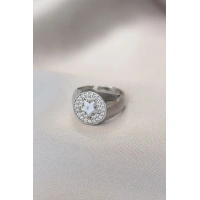 Gümüş Renk Zirkon Taşlı Plaka Yıldız Yüzük