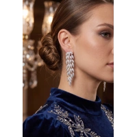 Gümüş Renk Zirkon Taşlı Sarmaşık Yaprak Model Kadın Abiye Küpe