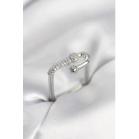 Gümüş Renk Zirkon Taşlı Tifani Model Kare Kadın Yüzük