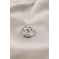 Gümüş Renkli Metal Kaplan Model Zirkon Taşlı Kadın Yüzük