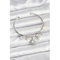 Güneş Charmlı Gümüş Renk Pirinç Kadın Bileklik