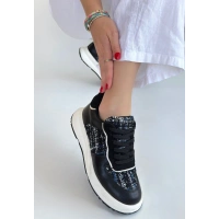 Hawer Siyah Cilt Bağcıklı Spor Ayakkabı