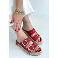 İces Kırmızı Nubuk Terlik