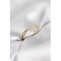 İncili ve Zirkon Taşlı Gold Renk Kadın Yüzük