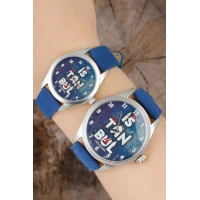 İstanbul Tasarım Lacivert Deri Kordonlu Sevgili Saatleri