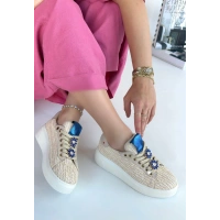 Iwer Bej Hasır Dokumalı Bağcıklı Spor Ayakkabı