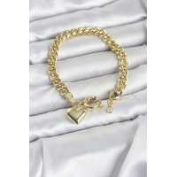 Kalp Detaylı Gold Renk Pirinç Kadın Bileklik