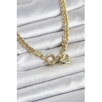 Kalp Detaylı Gold Renk Pirinç Kadın Kolye