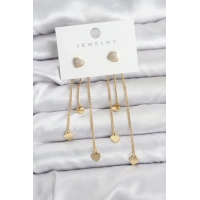 Kalp Model Gold Renk Pirinç Sallantılı Kadın Küpe