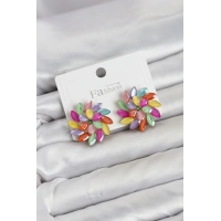 Karışık Renk Kristal Taşlı Çiçek Model Kadın Küpe
