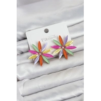 Karışık Renk Kristal Taşlı Lotus Model Kadın Küpe