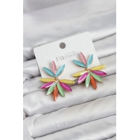 Karışık Renk Kristal Taşlı Lotus Model Kadın Küpe