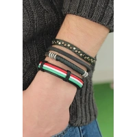 Karışık Renkli Çoklu Deri Erkek Bileklik Kombin