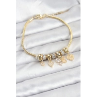 Kelebek Charmlı Gold Renk Kadın Bileklik