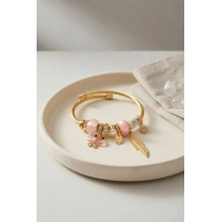 Kelebek Model Gold Renk Pembe Charmlı Bileklik