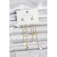 Kelebek Model Gold Renk Pirinç Sallantılı Kadın Küpe