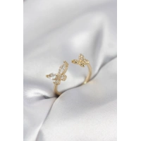Kelebek Model Zirkon Taşlı Gold Renk Kadın Yüzük